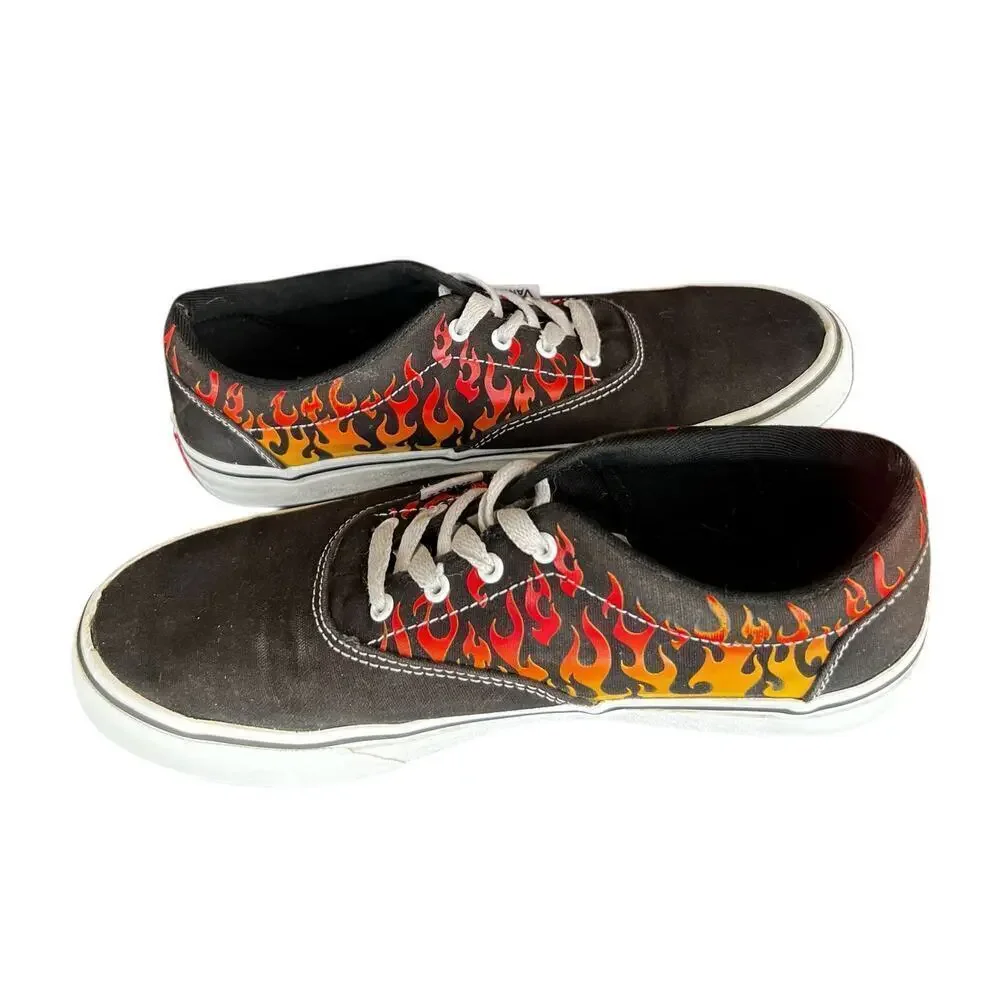 VANS Doheny Flames Fire Black canvas Y2K SK8 skate Streetwear youth size 6